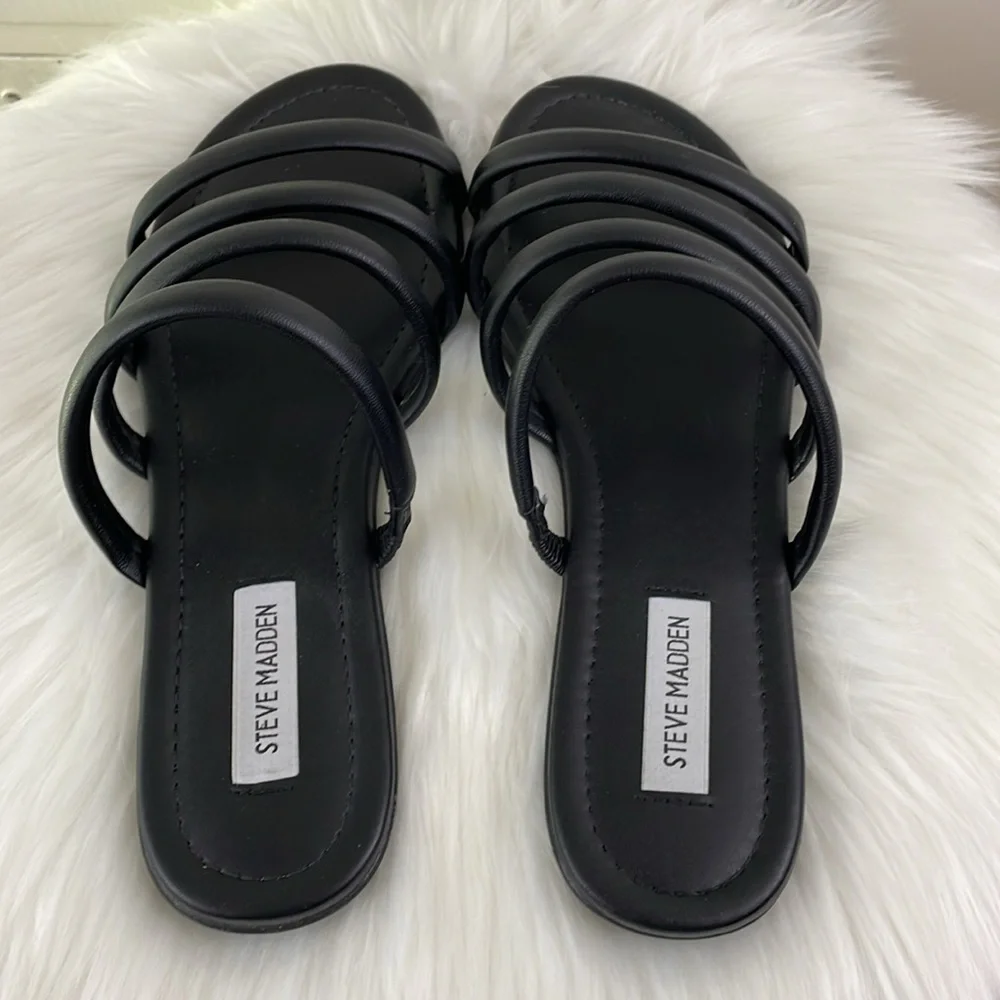 Steve Madden flat Slide Multi-Strap Sandals black 10